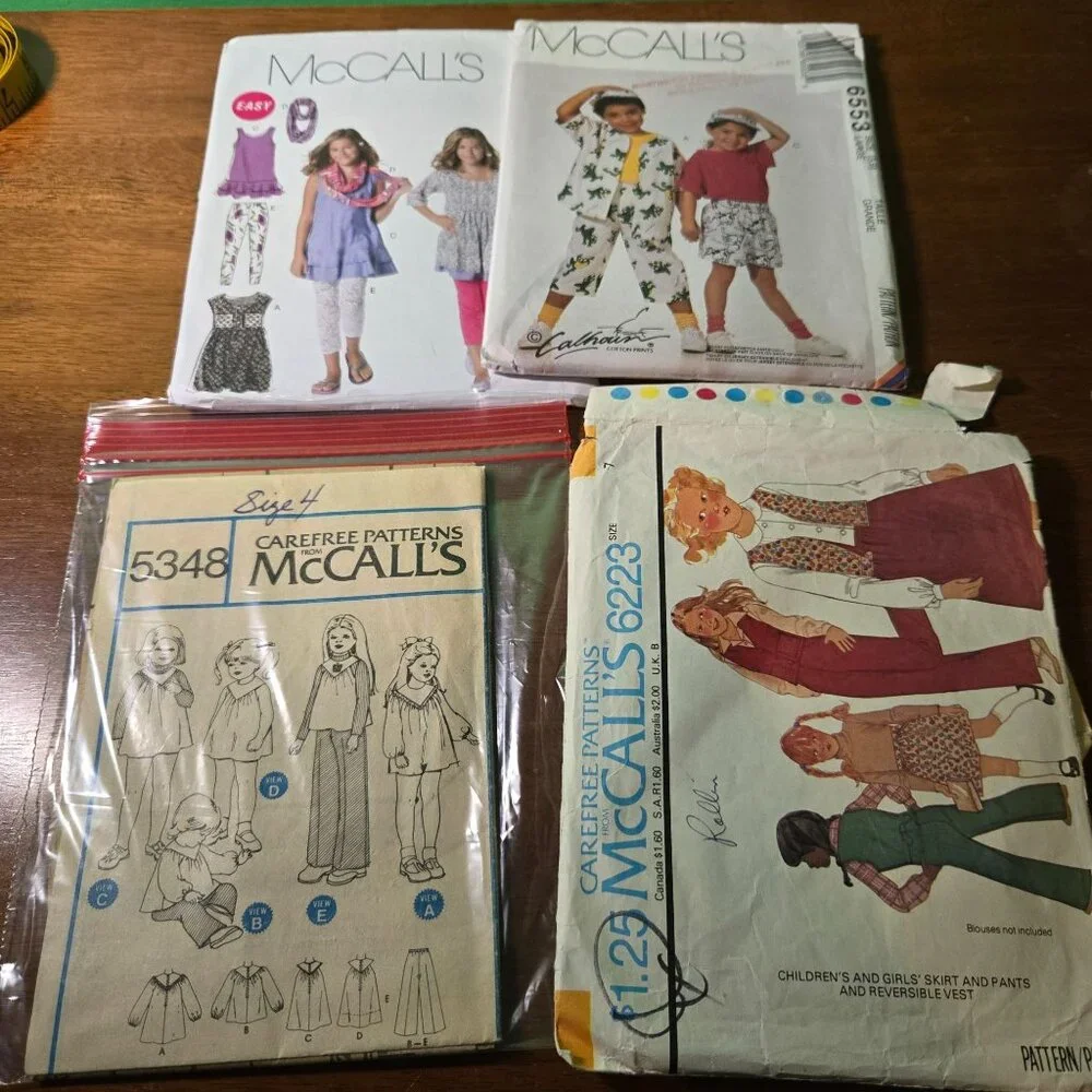 McCalls Kids clothing sewing patterns mixed lot leggings, capelet, unverified
